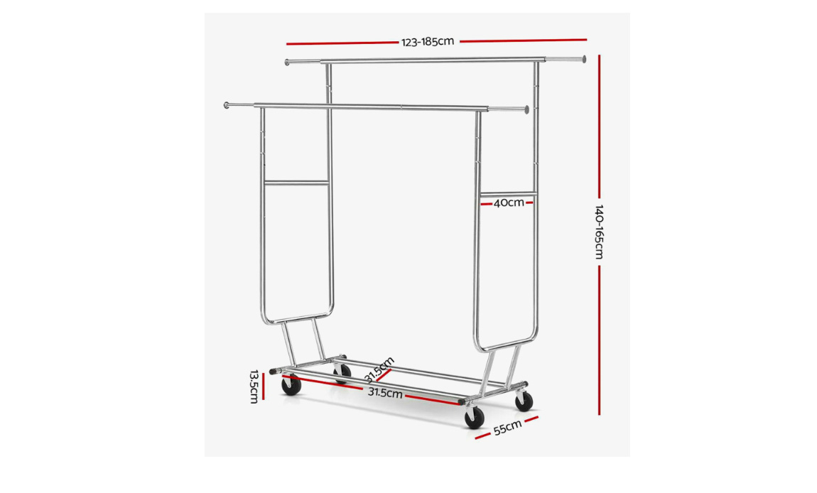 Double clothes rack, metal with wheels