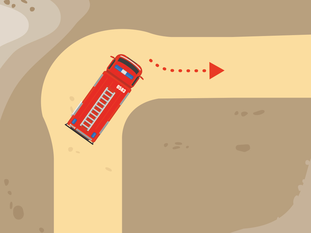 Graphic showing a truck utilising a firebreak to turn the corner